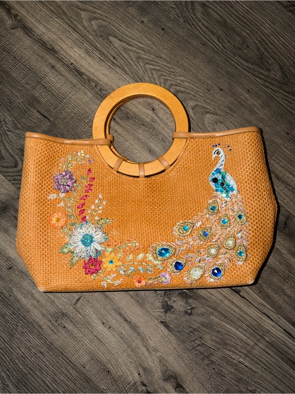 Cappelli Straworld Embroidered Peacock Handbag